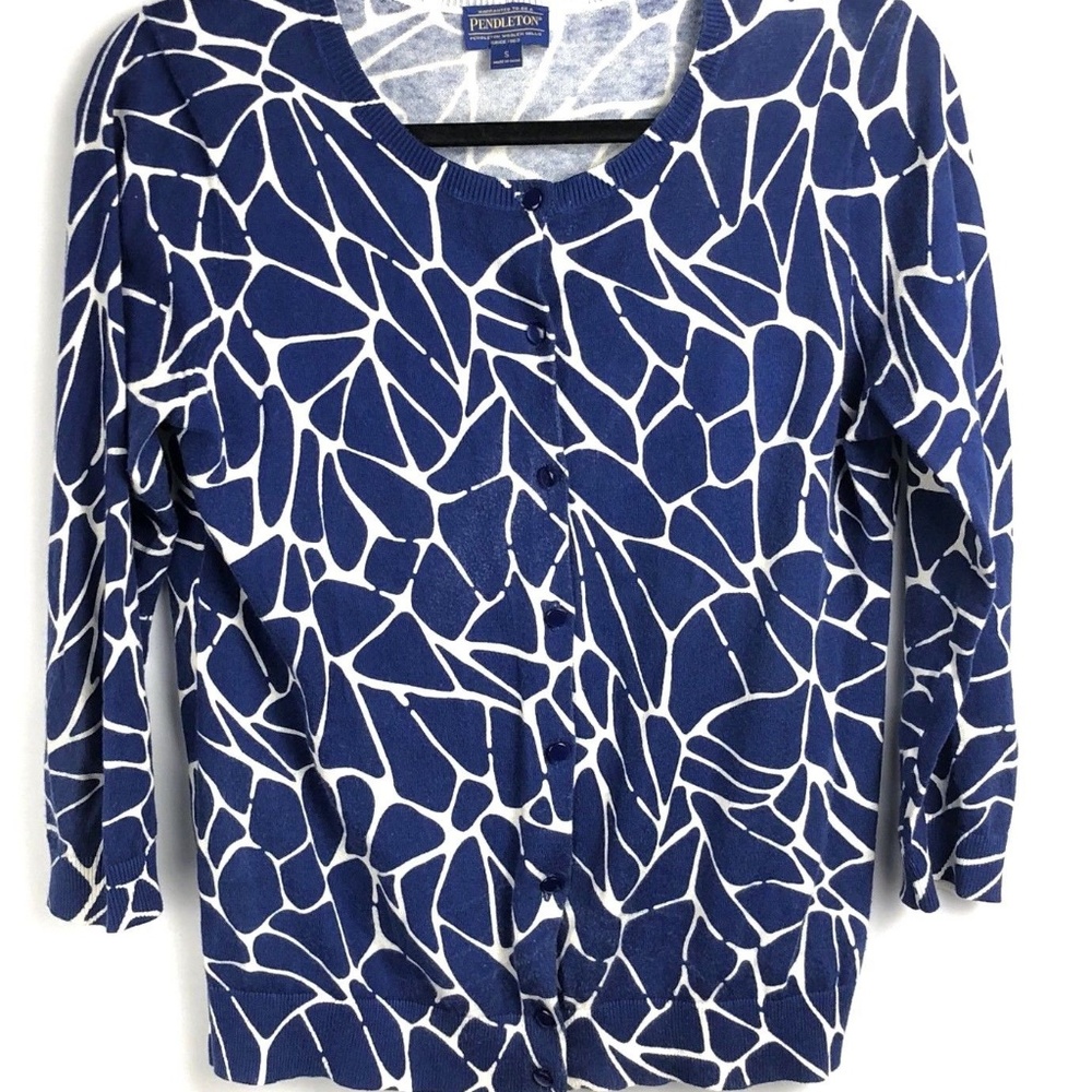 Pendleton Blue White Cardigan Sweater Button Up